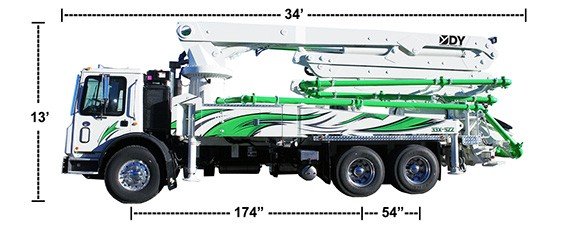 DY Concrete Pumps 33-M Boom Pump with dimensions