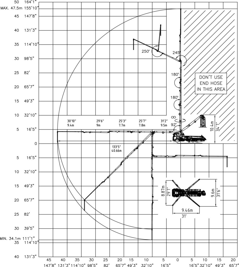 48 meter 5 section RZ-fold boom pump working diagram