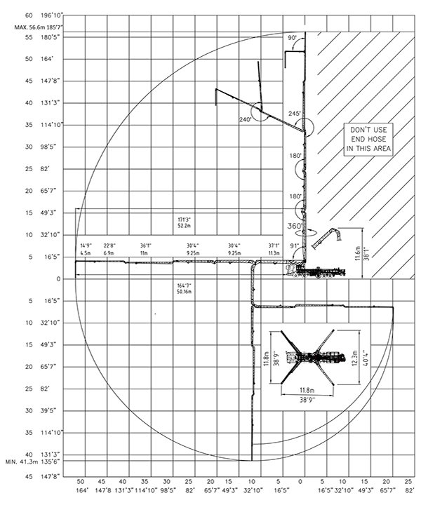 diagram showing DY Concrete Pumps 57S-6RZ pump working range