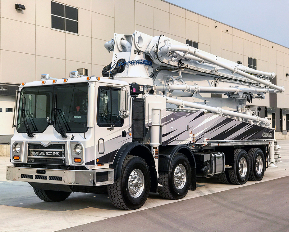 DY Concrete Pumps 43 meter RZ concrete boom pump with black, gray, and white design