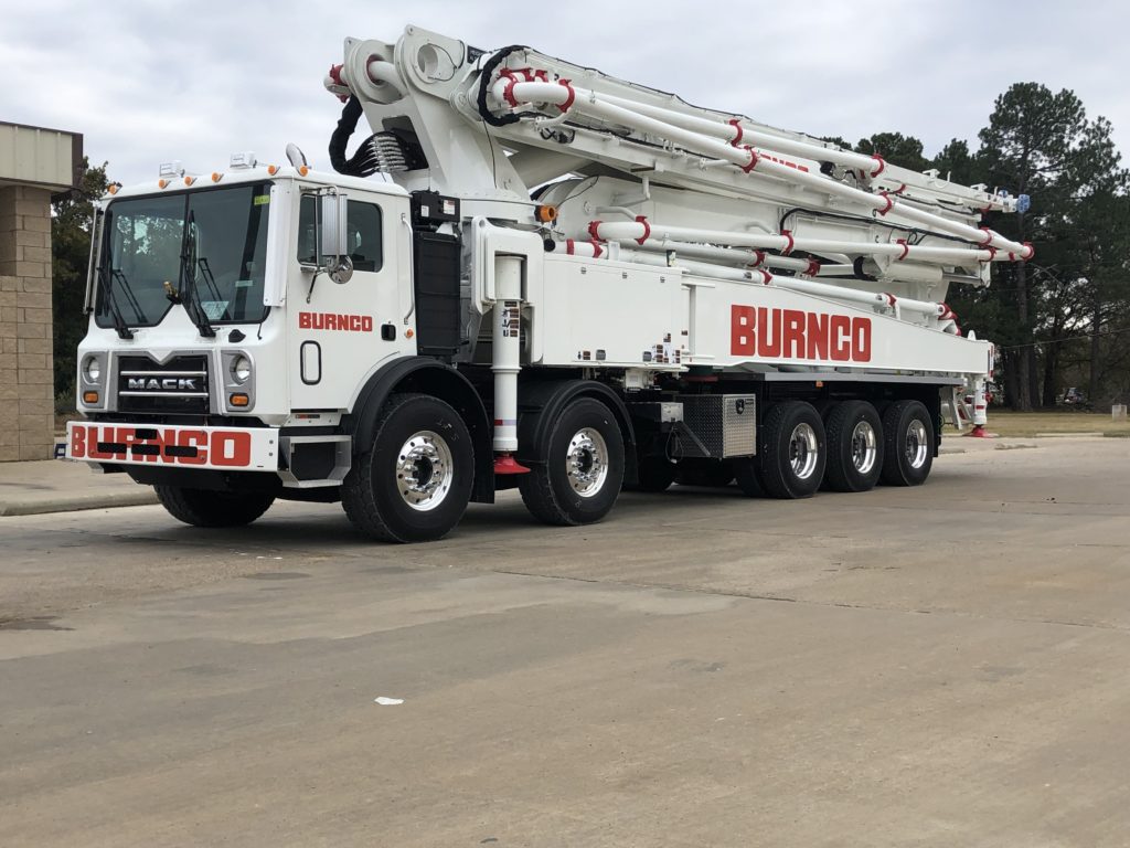 RZ 57-meter concrete boom pump manufactured for Burnco 