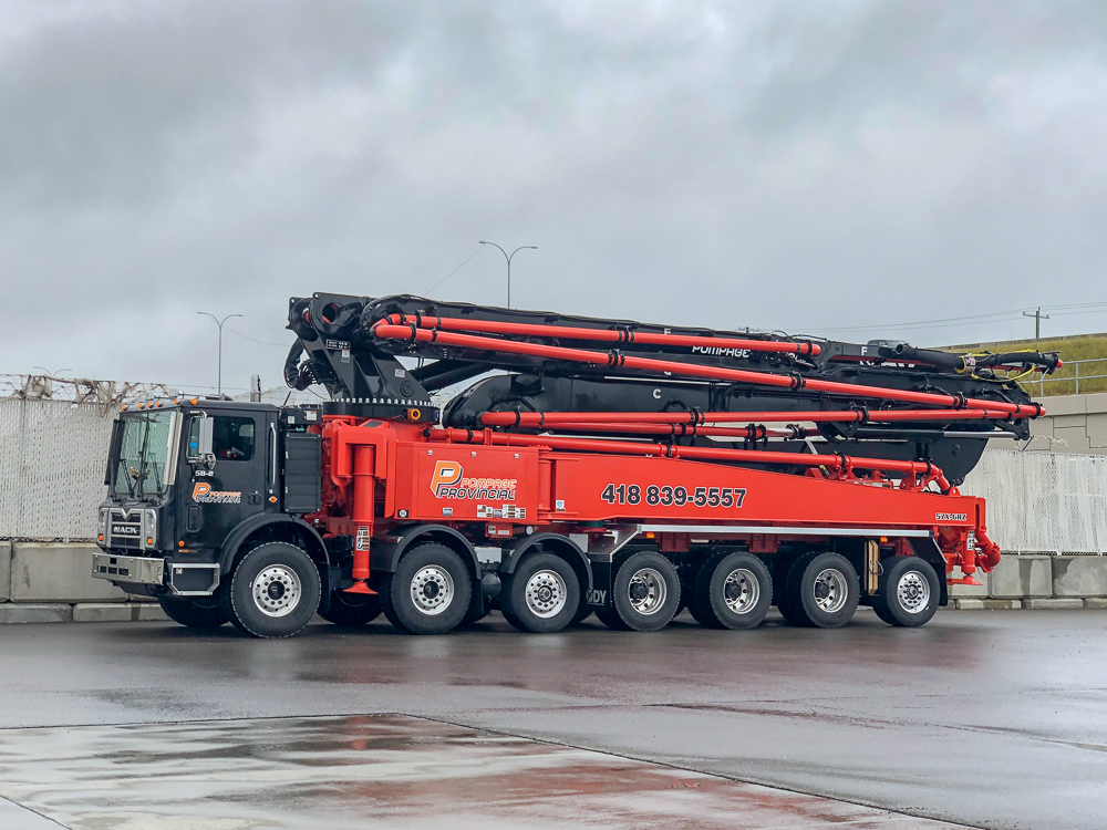 a DY 57X-6R concrete pump manufactured for Pompage Provincial