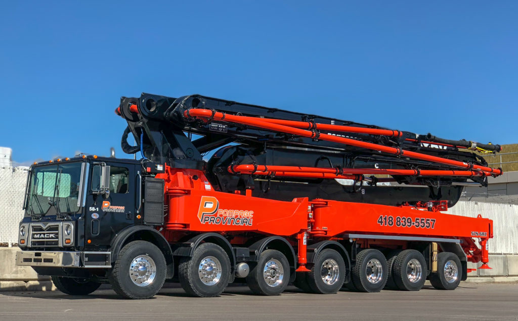 57 meter 6 section RZ concrete boom pump manufactured for Pompage Provincial