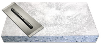 steel power trowel blade on top of a concrete slab