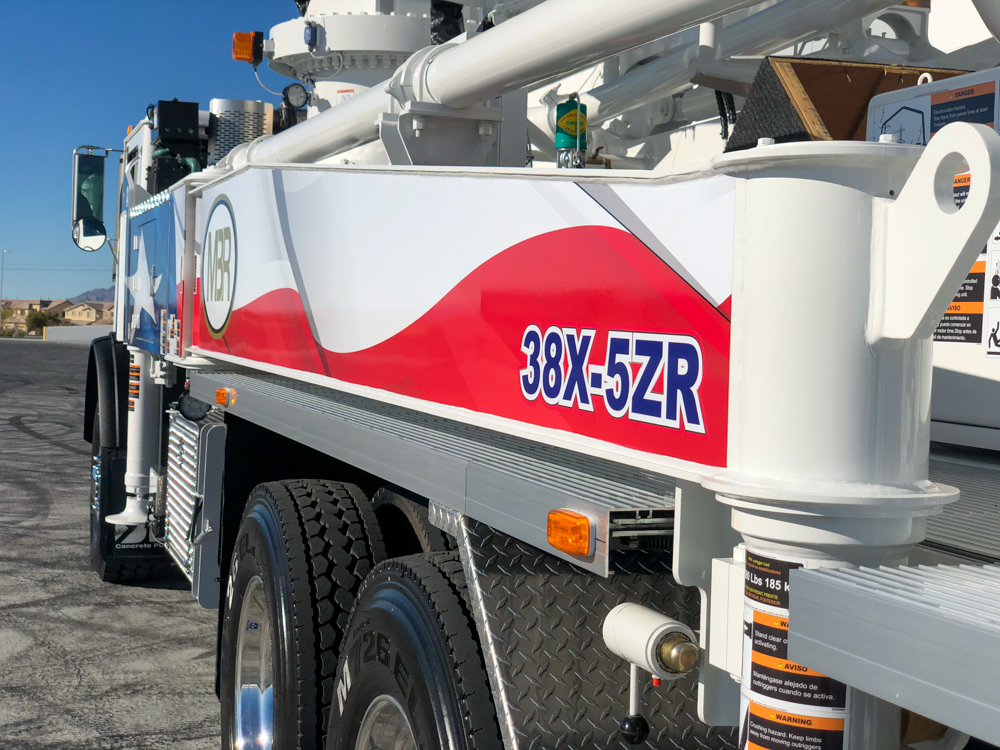 38X-5ZR concrete boom pump manufactured by DY Concrete Pumps at the World of Concrete event