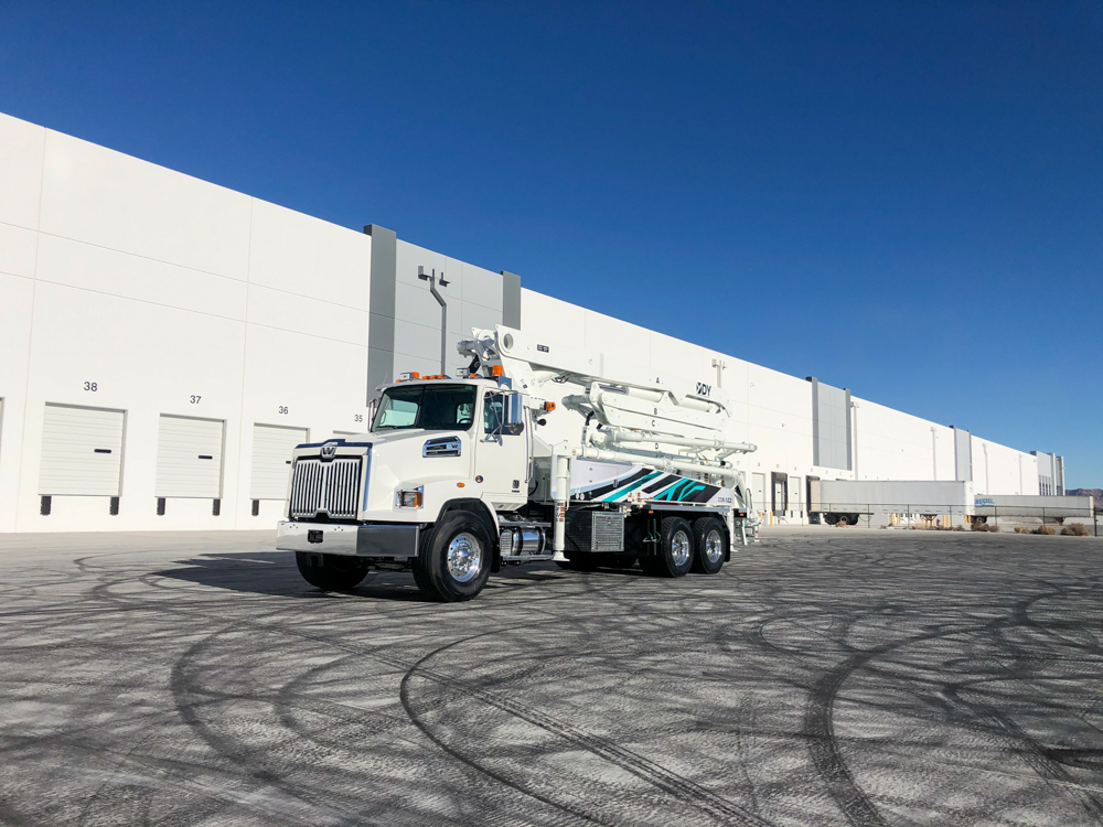 DY Concrete Pumps pump on display outside of the 2020 World of Concrete Event