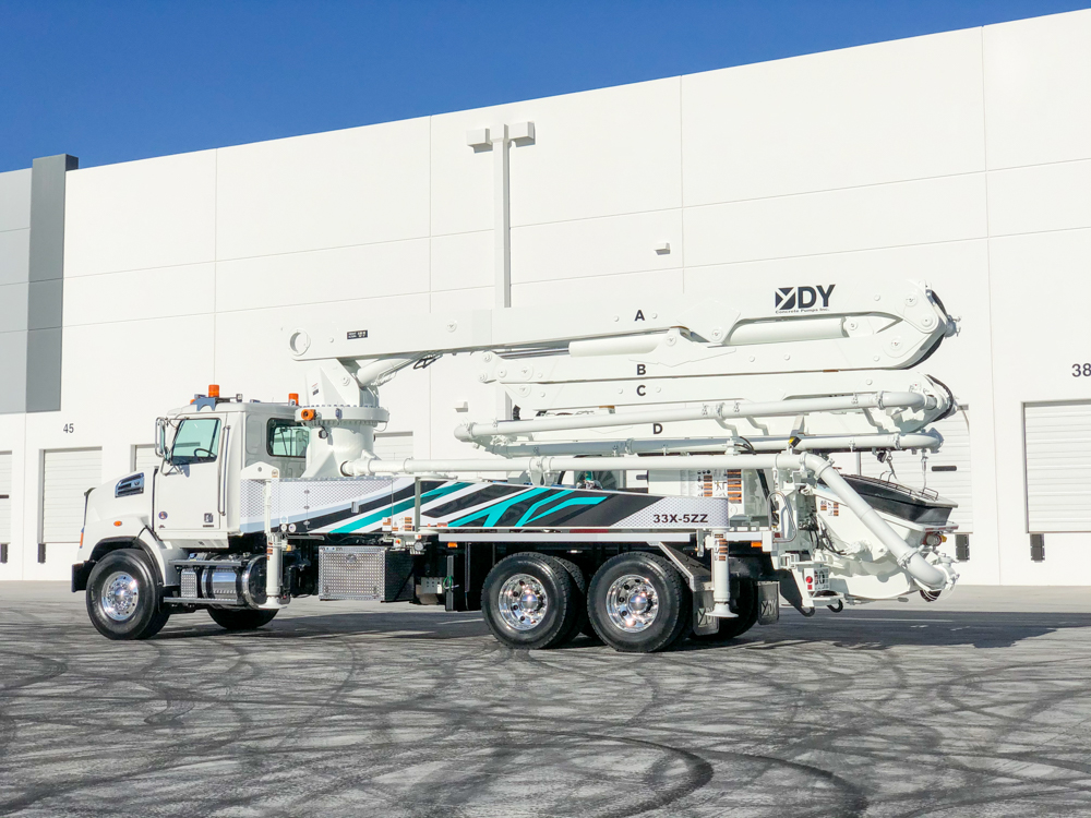 33X-5ZZ concrete boom pump manufactured by DY Concrete Pumps outside of the WOC event