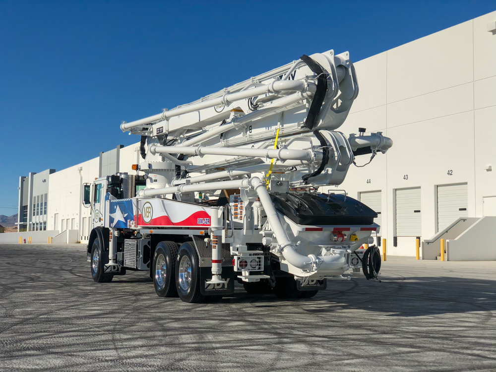 the DY concrete pump manufactured for MBR on display outside of the WOC event