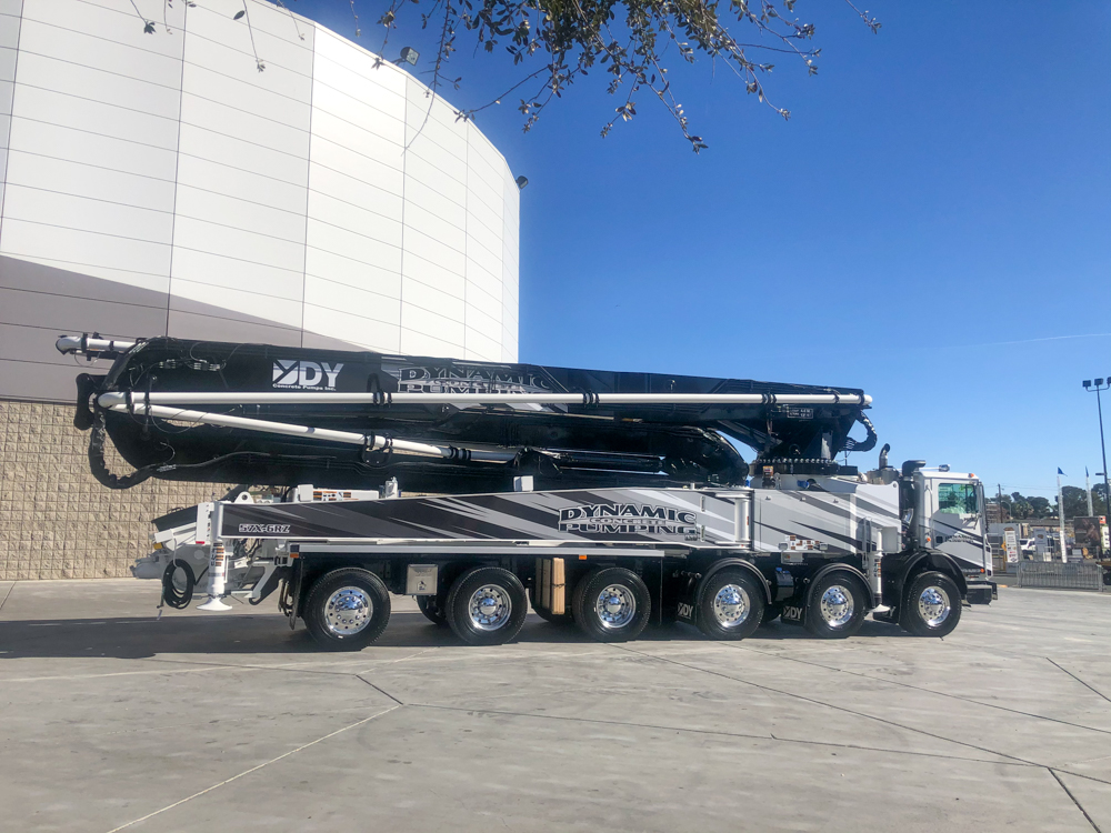 DY Concrete Pumps 57X-6RZ concrete pump on display outside of the WOC event