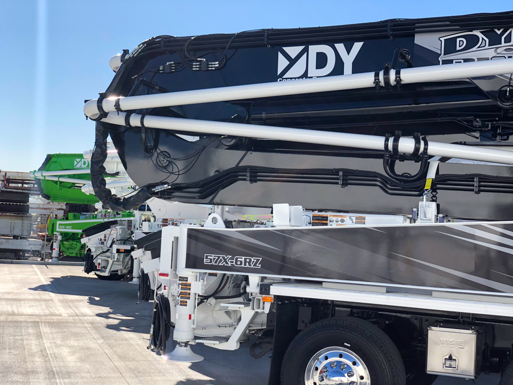 back end of a 57X-6RZ boom pump manufactured by DY Concrete Pumps