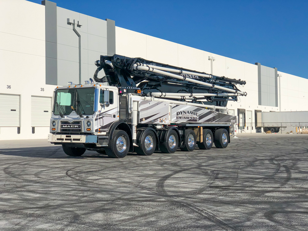 a DY concrete pump manufactured for Dynamic Concrete Pumping at the World of Concrete event