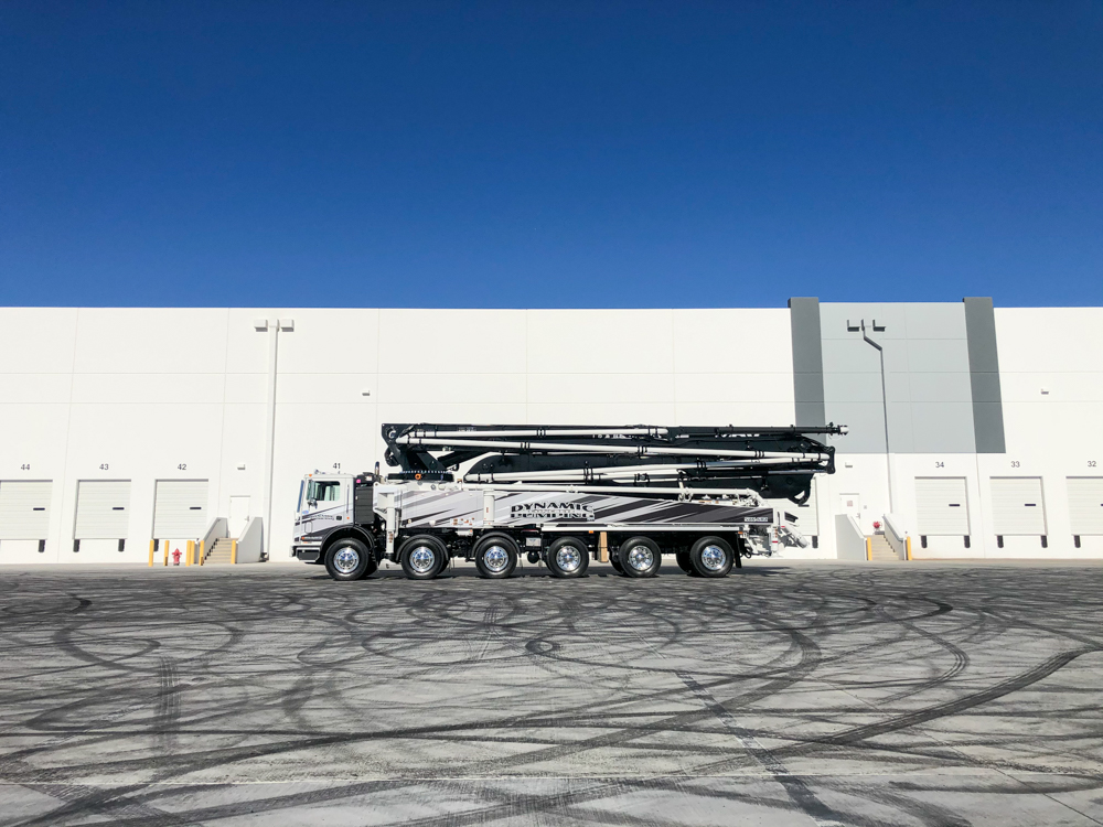 a DY 57X-6RZ concrete pump manufactured for Dynamic Concrete Pumping at the World of Concrete event