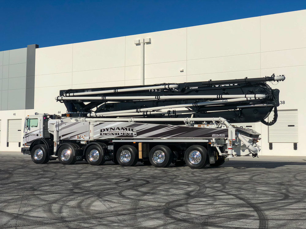 Dynamic Concrete Pumping 57X-6RZ concrete pump manufactured by DY Concrete Pumps outside the WOC event