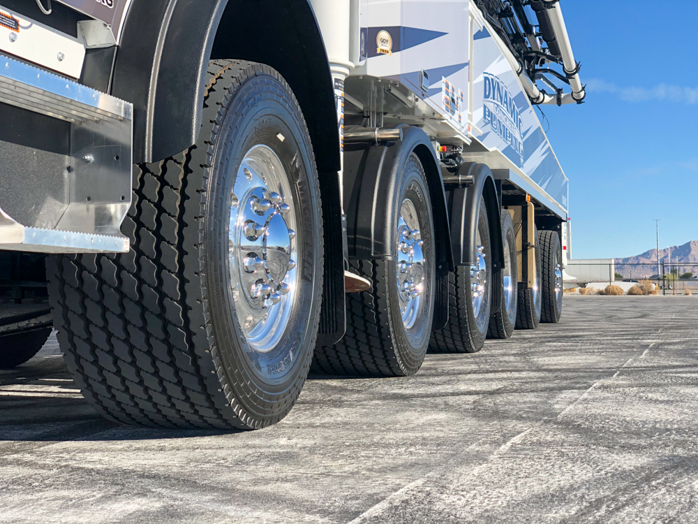 six wheels on the Dynamic Concrete Pumping truck manufactured by DY Concrete Pumps