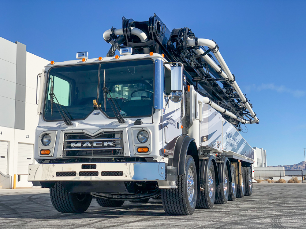 Dynamic Concrete Pumping concrete pump manufactured by DY Concrete Pumps outside of the WOC event