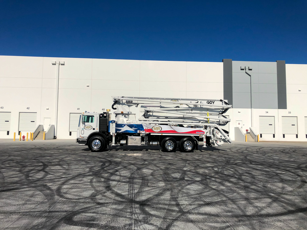 side view of MBR concrete pump at the World of Concrete event