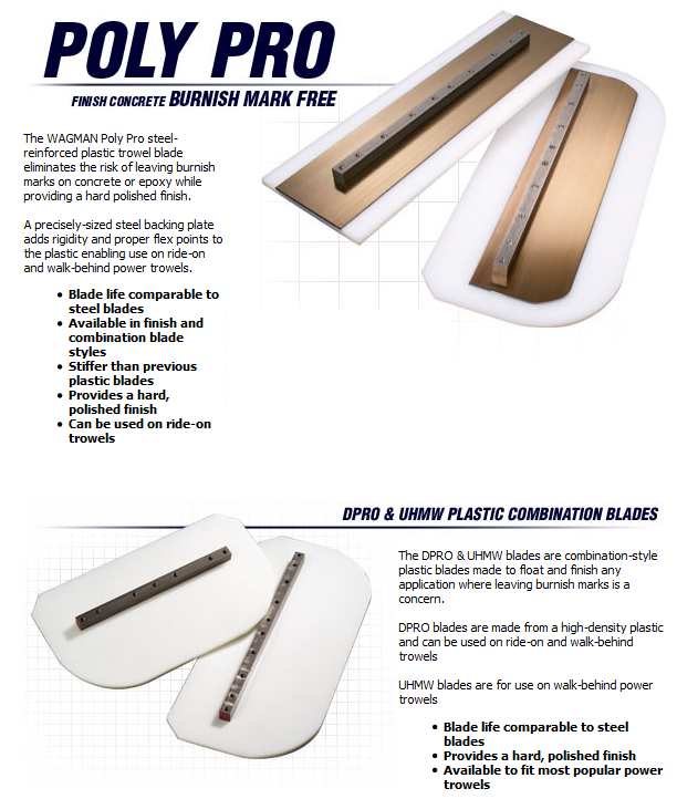Poly Pro finishing blades available from DY Concrete Pumps